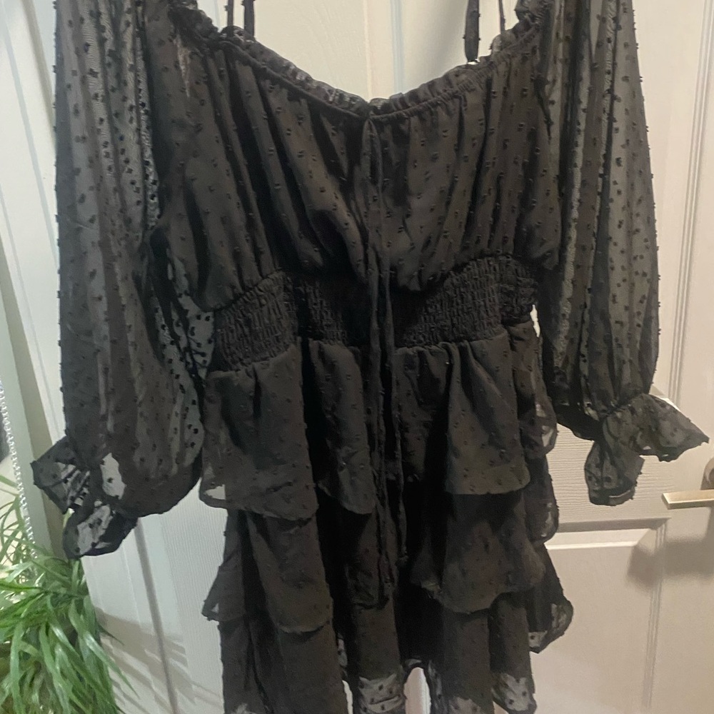 Justify Black Layered Off-Shoulder Mini Dress